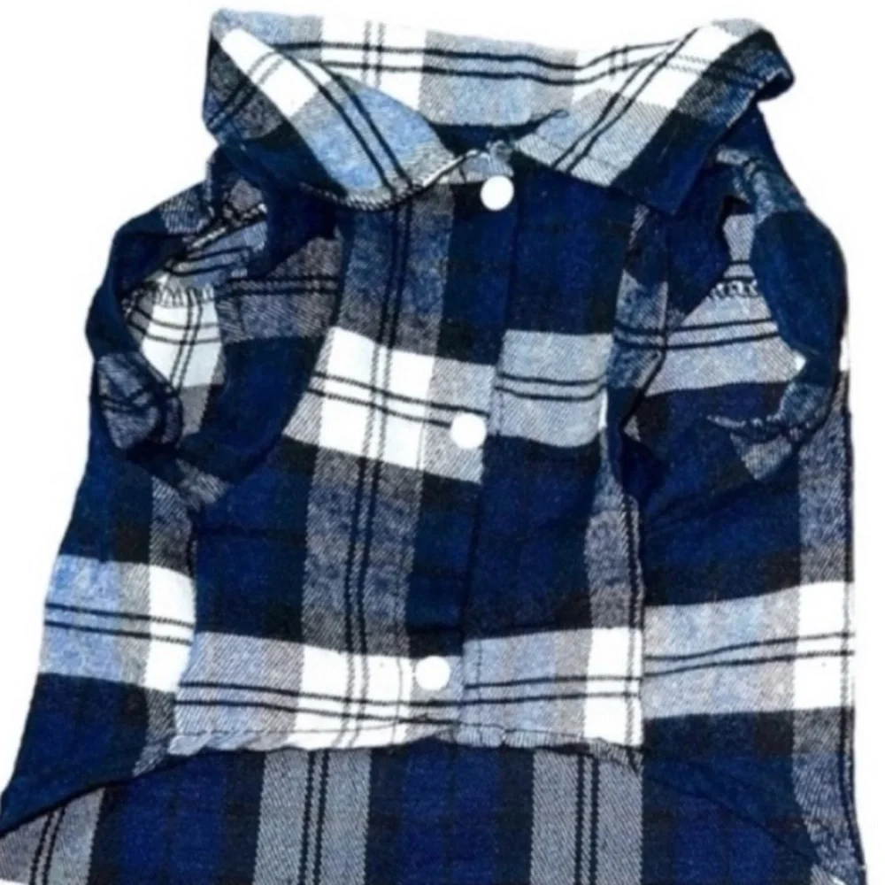 Small / Toy Breed Size XL Blue Plaid Flannel Button Down Dog / Cat Shirt